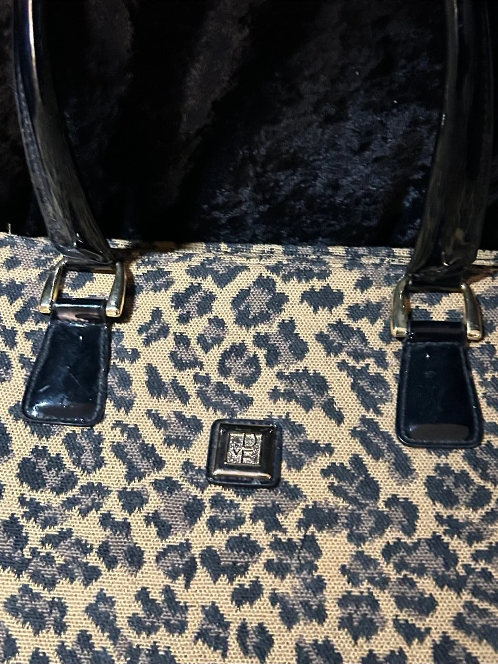 Diane Von Furstenberg Leopard Print Satchel with Black Patent Handles
